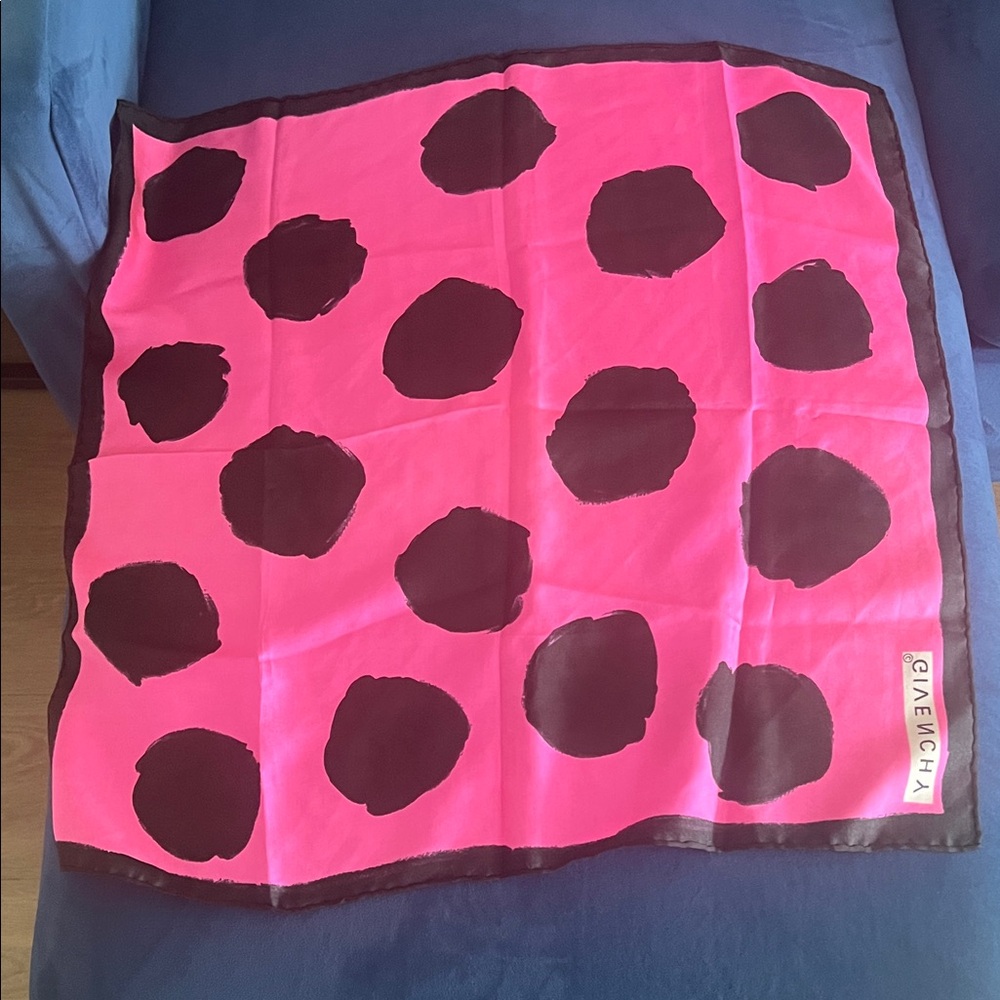 Vintage Givenchy  Pink and Black Dot Scarf